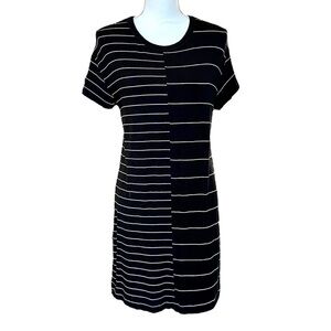 Lou & Grey Black & White Striped Short Sleeve Casual Dress Size M